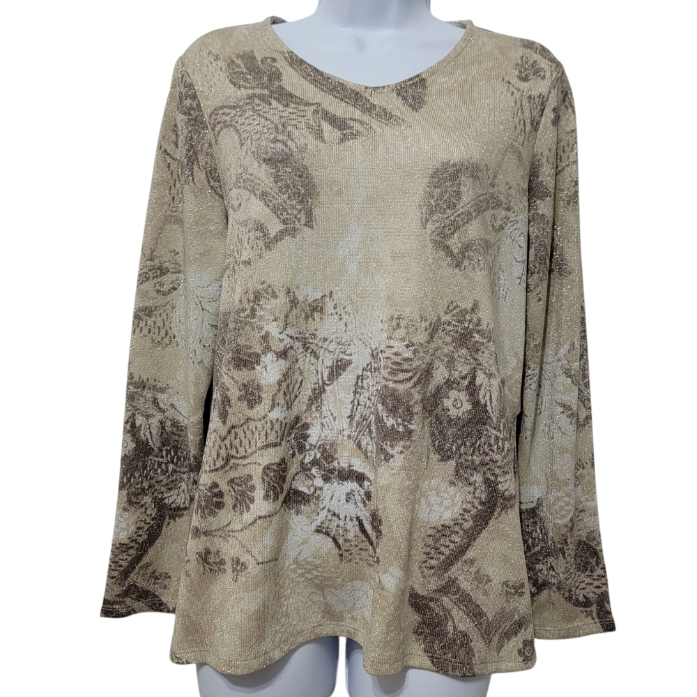 Chico's | Cozisoft Romance in Annecy Floral V-Neck Long Sleeve Shimmer Tee Sz 1